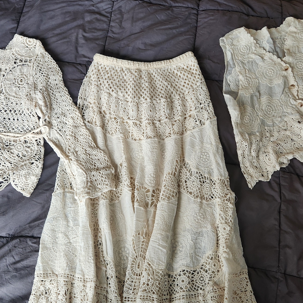 Cream Crochet Maxi Skirt and Top Set - Picture 2 of 6